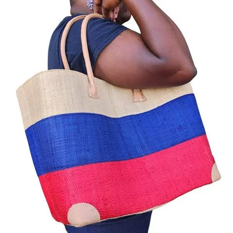 bag Ravelo Authentic Hand Woven Madagascar Raffia and Leather Tote Bag The Black Art Depot $49.99