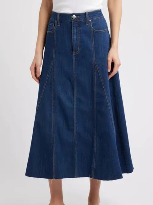 denim skirt Raw Hem Denim A-line Midi Skirt In Blue ModeSens $64