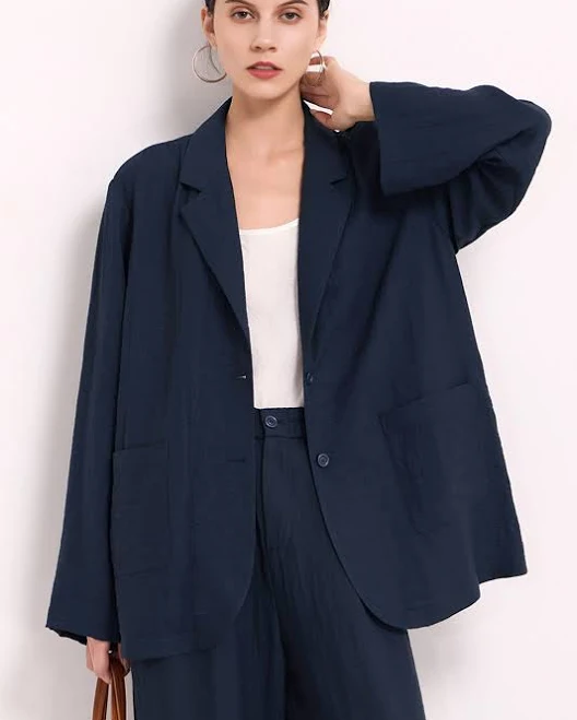 outerwear Relaxed Linen-Blend Single-Breasted Blazer Fibflx $148