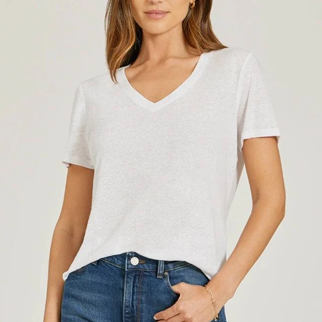 top Relaxed Linen Blend V-Neck Tee Mott & Bow $48.99