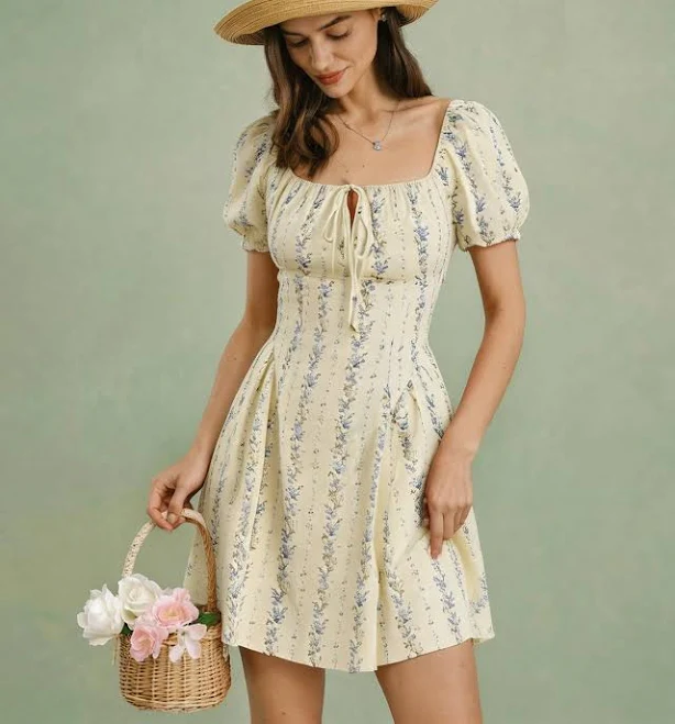 dress Rihoas Square Neck Puff Sleeve Floral Mini Dress Rihoas $45