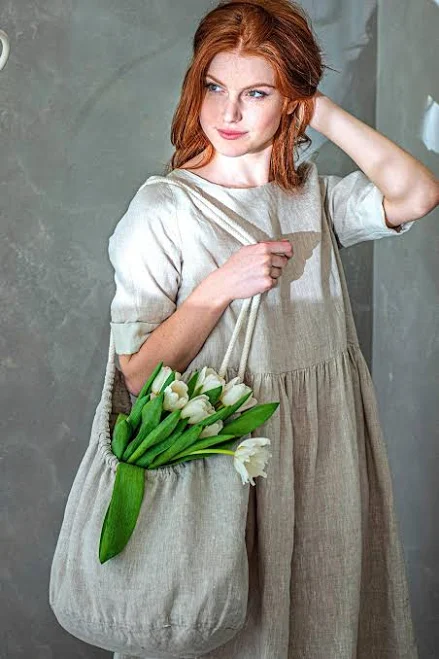 bag Rope Handle Linen Tote Bag VisibleArt $46