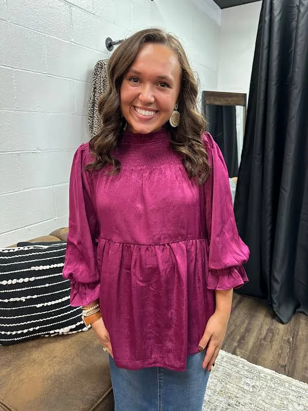 off-shoulder top Ruffle Neck Satin Top Liz Maree Boutique $25