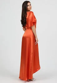 dress S Size Orange Wrap Satin Dress With Flutter Sleeves (Ready to Ship) Désir Couture $88.28