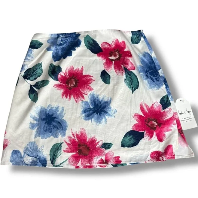 skirt Sadie & Sage White Floral Mini Skirt Pink Blue Green Size Small eBay - shop_lullaby_lane $34.99