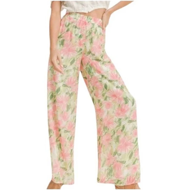 trousers Sadie & Sage Wide Leg Floral Pants Small Pink Green Print Made In Usa eBay - stasull_18 $42