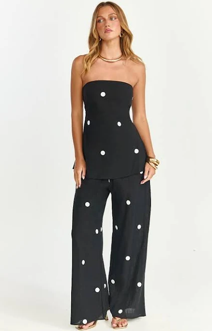 polka dots outfits Showpo Skye Strapless Longline Polka Dot Two Piece Set Showpo $129.95