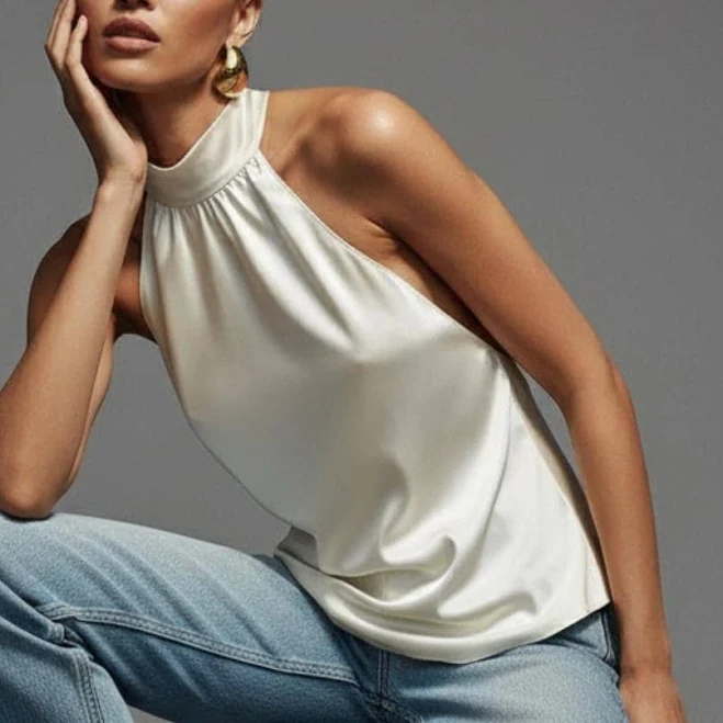 top Silk Halter Neck Open Back Top Etsy - TheSerenityWear $240