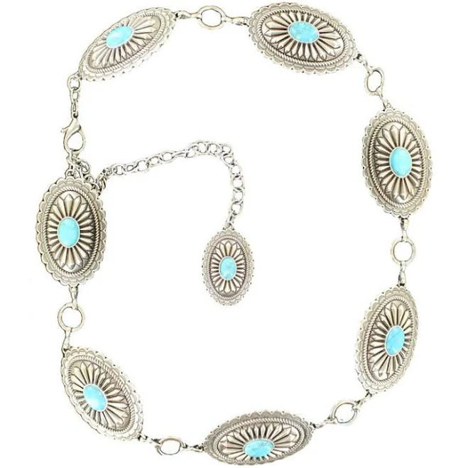 accessory Silver and Turquoise Women's Concho Belt by Ariat Silver/Turquoise / M South Texas Tack $64.99