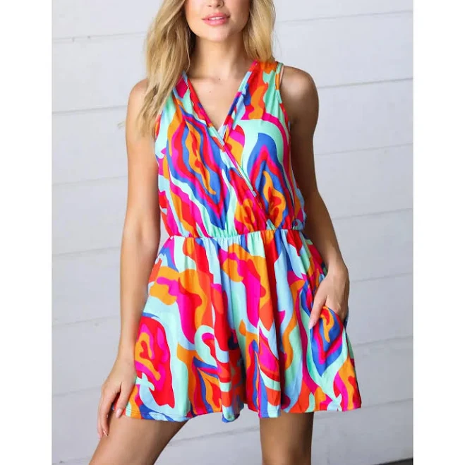 romper Sleeveless Abstract Surplice Romper TikTok Shop $23