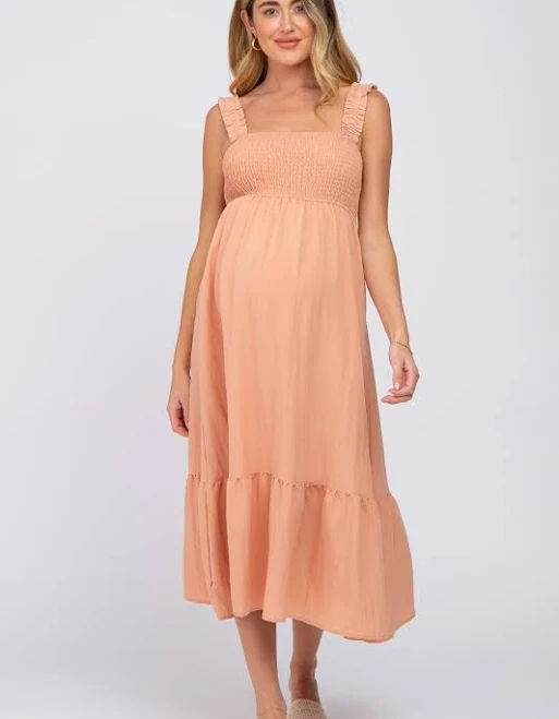 dress Smocked Maternity Midi Dress PinkBlush Maternity $43