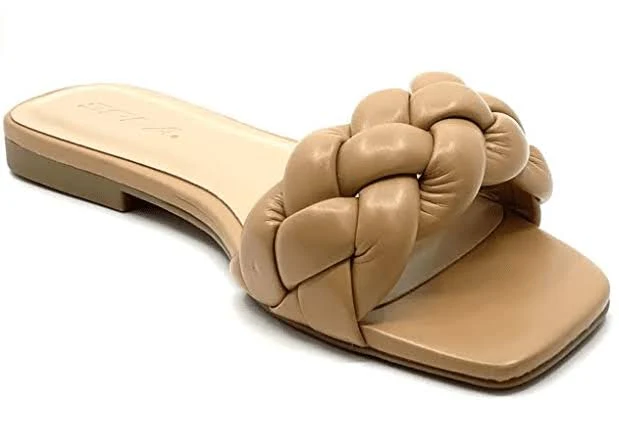 shoes Soda Ball Women's Open Toe Square Toe Braided Flat Slide Sandal 6 / Natural Shoe Time $27.99