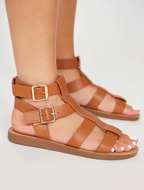 shoes Soda Brown Faux Leather Strappy Buckle Gladiator Sandals Women's Size eBay $24