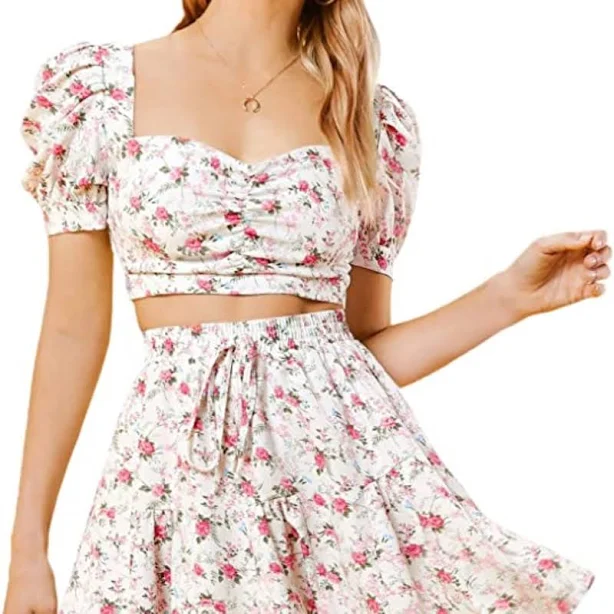 matching set Soli124 Floral Skirt and Crop Top Puff Sleeve Set Poshmark $20