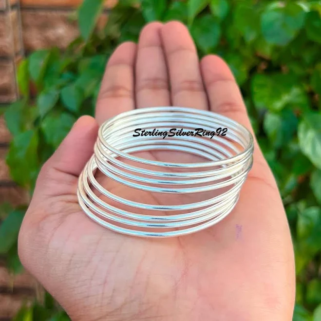 accessory Sterling Silver Thin Stacking Bangle Set Etsy - SterlingSilverRing92 $13.34