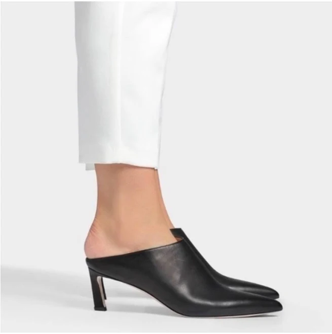 shoes Stuart Weitzman Shoes | Stuart Weitzman Mira Black Leather Pointed Toe Slide On Mules Kitten Heels 7.5 | Color: Black | Size: 7.5 | Innerlook's Closet Poshmark $155