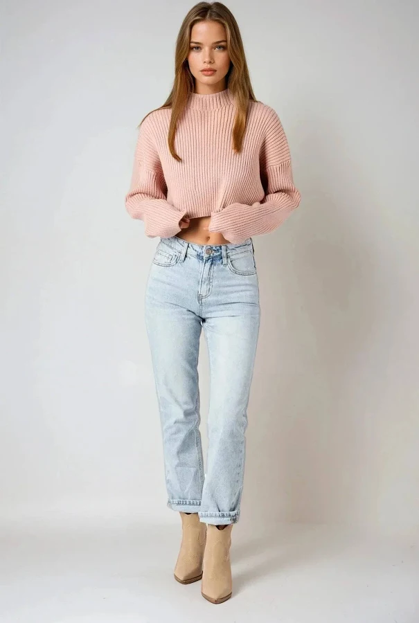 top Styled by Ashley Brooke Ribbed Long Sleeve Crop Top Sweater Styled by Ashley Brooke $36