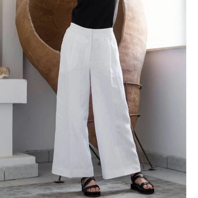 pants Tailored Wide Leg Linen Culottes Pants with Pockets Etsy - LeBrandStudio $172.41
