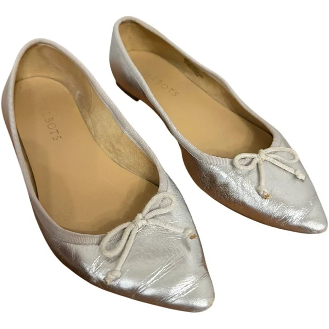 shoes Talbots Womens Silver Metallic Leather Pointed Toe Bow Ballet Flats eBay $12