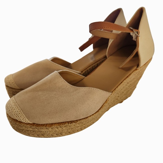 shoes Tan Espadrille Wedge Sandals Ankle Strap Jute Sole Women academia athleisure eBay $24.99