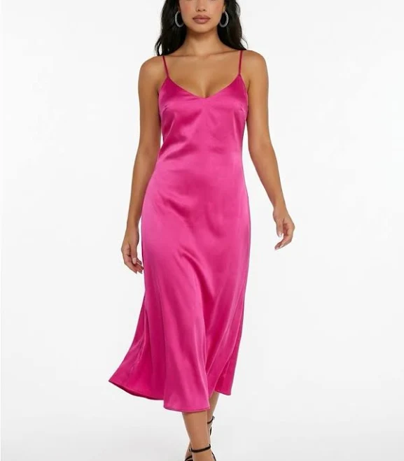 dress The Drop Dresses | Satin Fuchsia Slip Midi Dress With Spaghetti Straps | Color: Pink | Size: 3x | Memsie28's Closet Poshmark $12