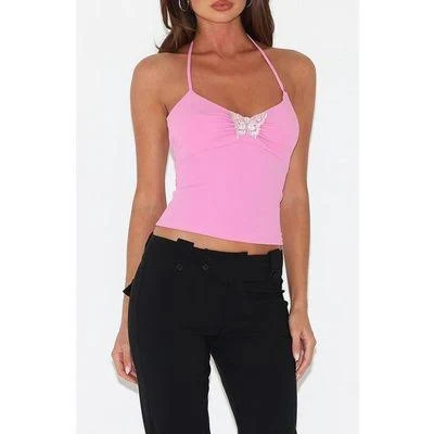 crop top Tiger Mist Celestine Embroidered Butterfly Halter Top in Pink at Nordstrom, Size Xx-Small Stylight Inc. $49