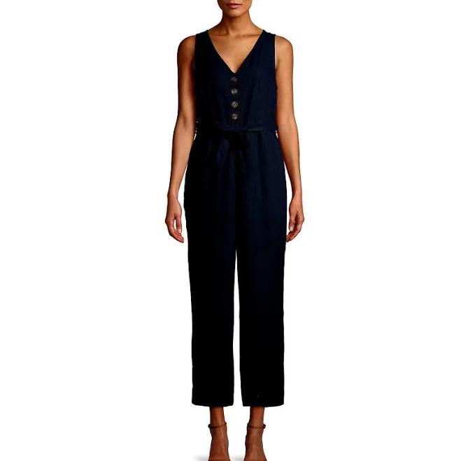 jumpsuit Time and Tru Women's Sleeveless Linen Jumpsuit with Tie Belt eBay - rockbottomsuperinsanedeals $21.24