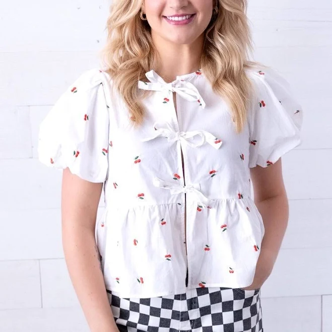 top Top with Ties and Puff Sleeves The Burlap Buffalo $34.99