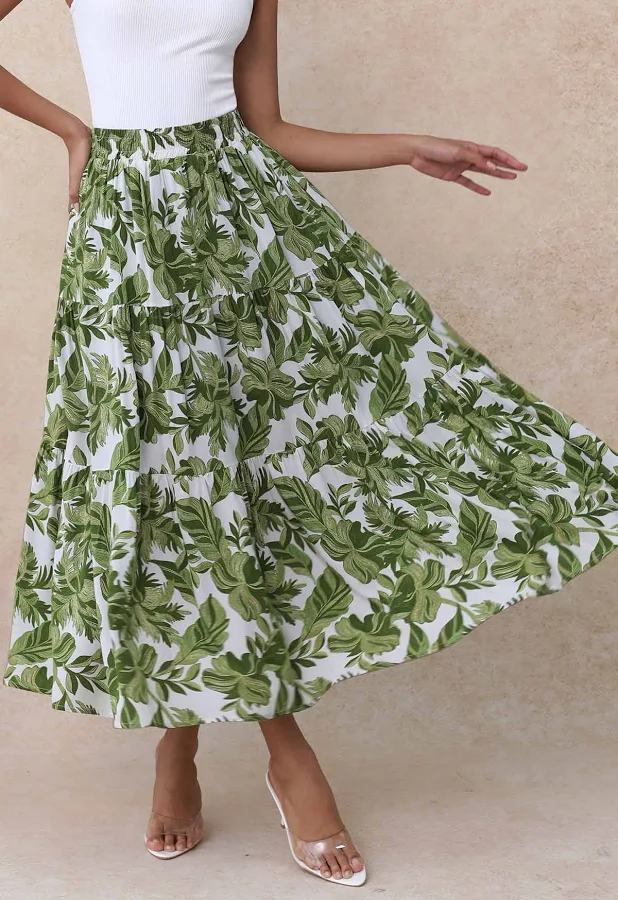 bottom Tropical Floral Printed Elastic Waist Maxi Skirt Chicwish $29.9