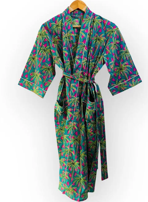 oversized outfit Tropical Inspired Palm Print Cotton Wrap Robe Etsy - Seller $25.9