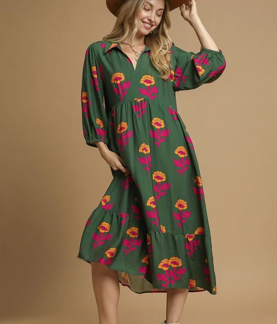 shirt dress Umgee Floral Print Tiered Maxi Dress June Adel $64.99