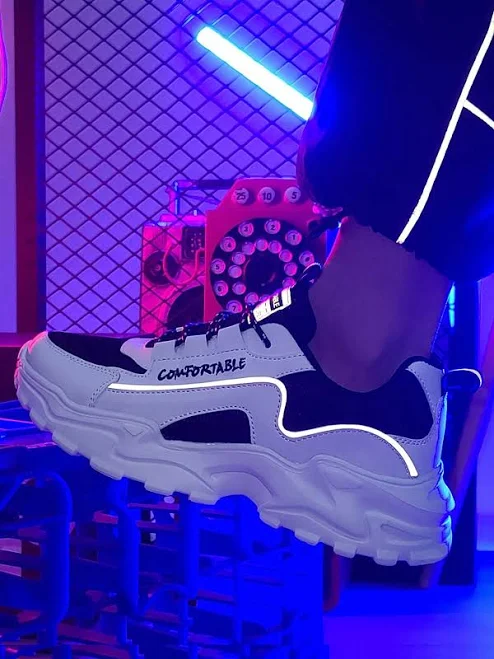 shoes ​Unisex Black And White Chunky Sole Sneakers - Breathable Mesh Upper With Retro Industrial Design For Everyday Essentials, Year-Round Shoes​,EUR45 Shein $11.38