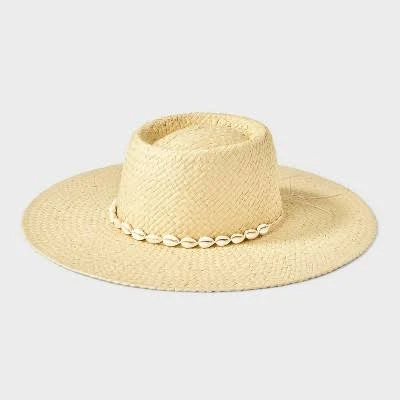 accessory Universal Thread Wide Brim Straw Boater Hat with Shell Detail Target $28