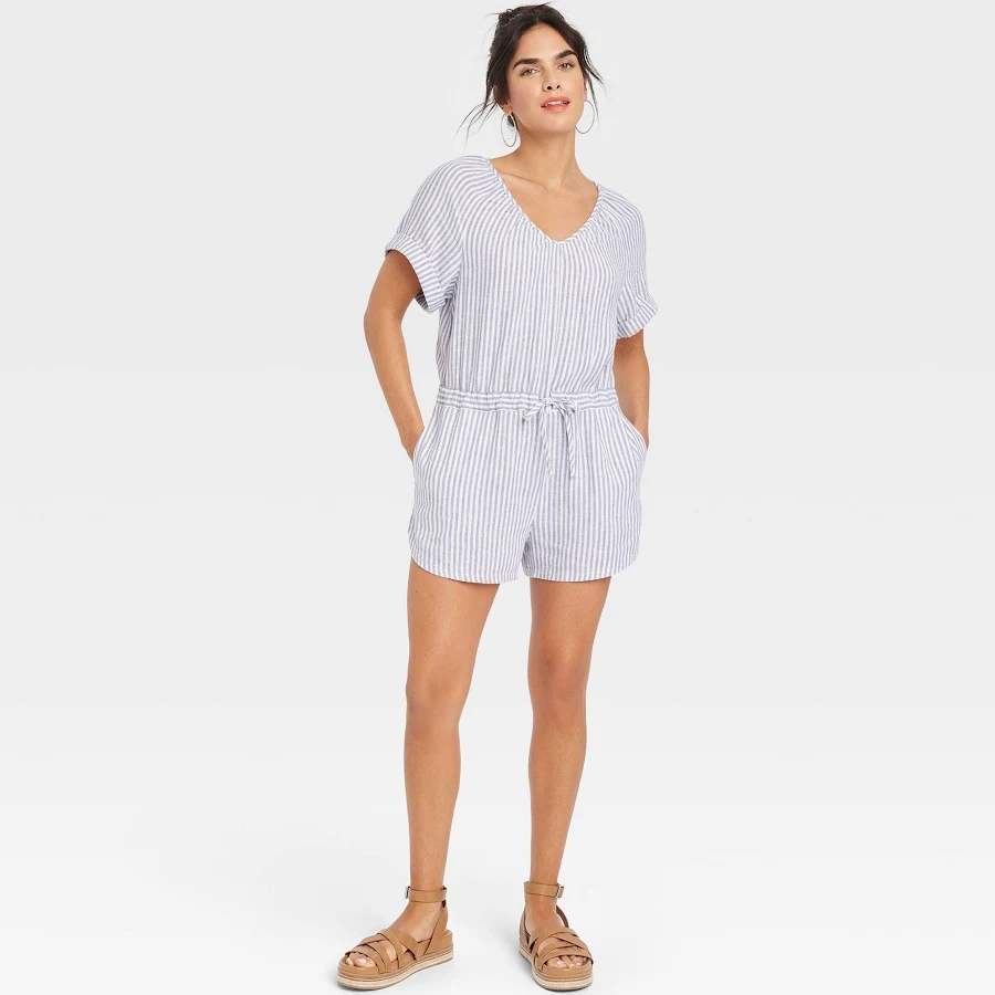 romper Universal Thread Women's Striped Linen Blend Romper eBay $18.9