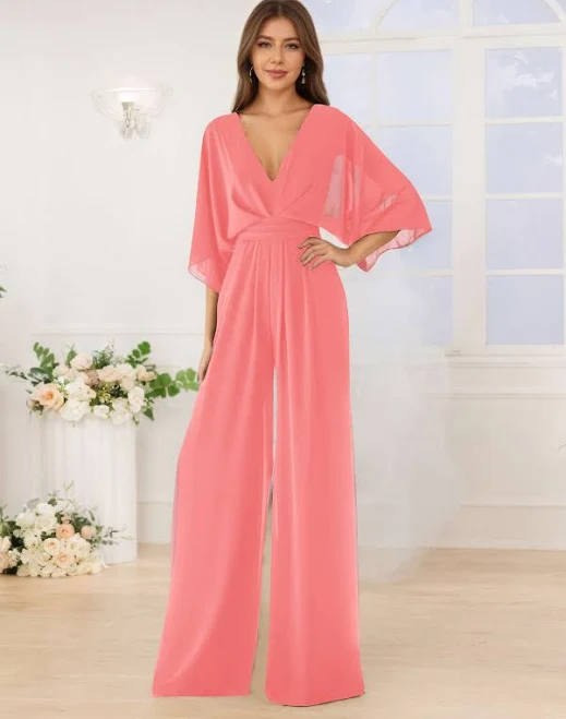 jumpsuit V Neck Ruched Chiffon Jumpsuit Pomuyoo $89