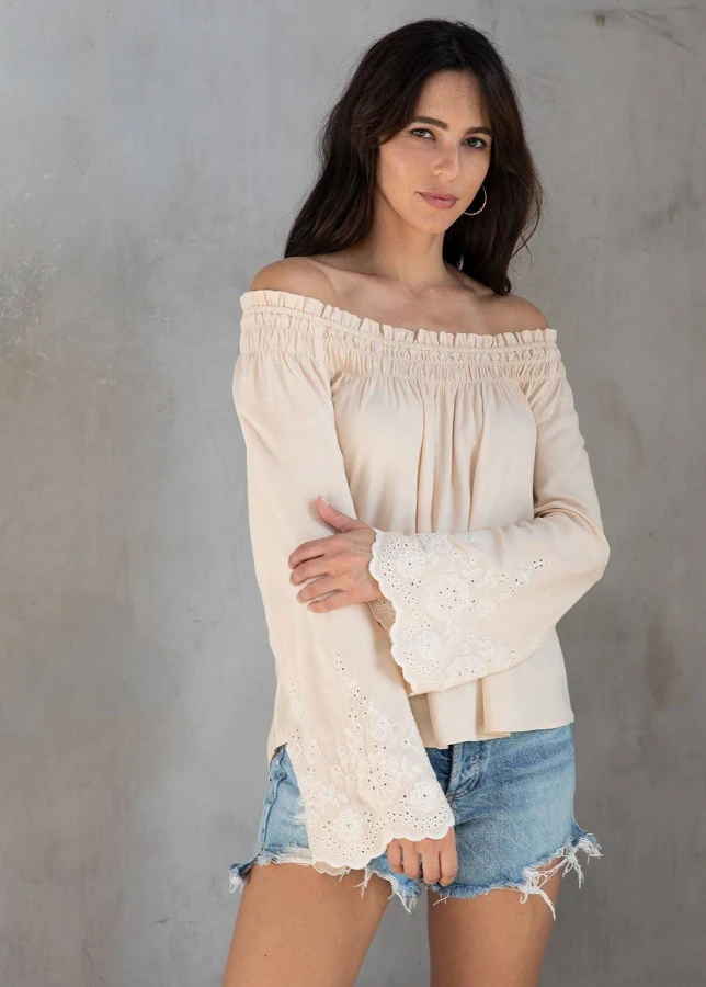 top Venture Off Shoulder Embroidered Top Lovestitch $21