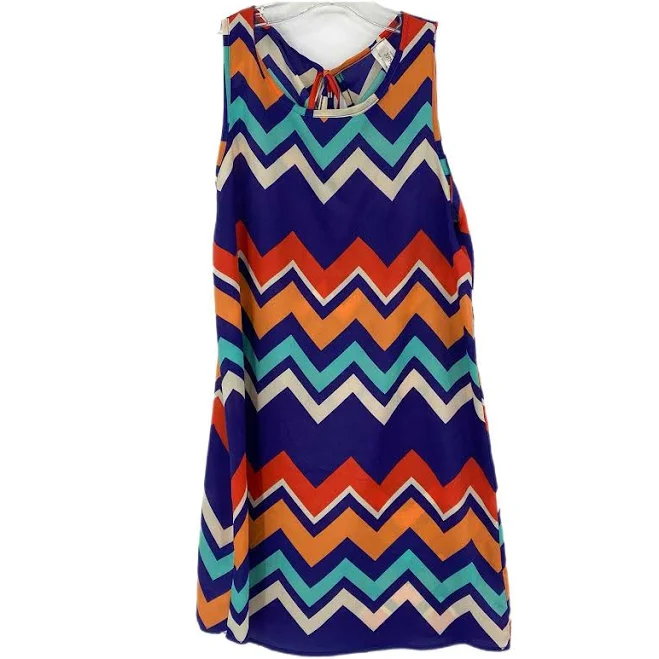 dress Vibrant Blue & Orange Sleeveless Mini Printed Dress | Perfect For Any eBay - anistu52oh $15