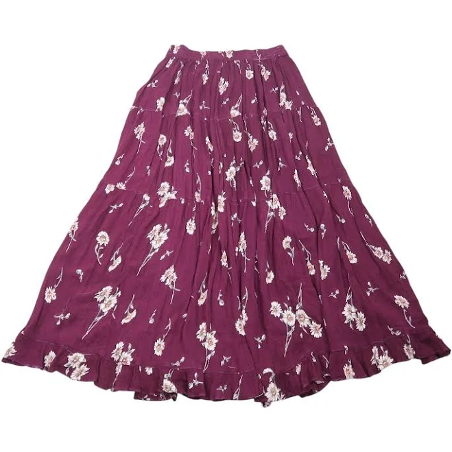 skirt Vintage 90s Neo Nostalgia Maroon And Cream Floral Tiered Maxi Skirt S eBay - driedflowersvintage $34
