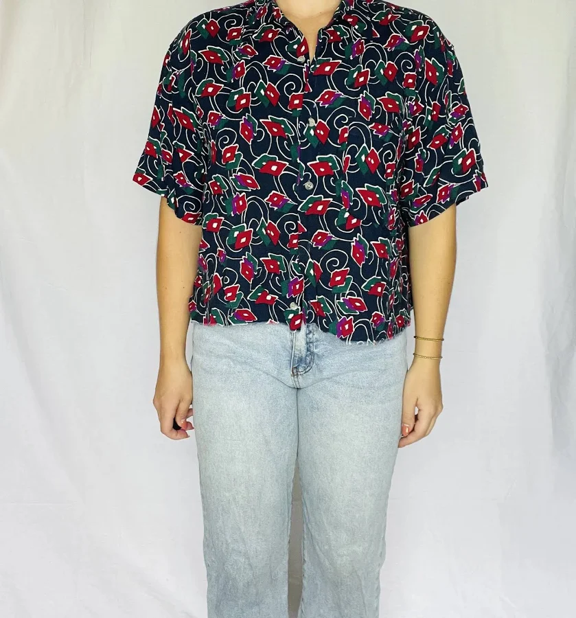 crop top Vintage 90's Retro Cropped Floral Print Blouse Radicalthrifts $8
