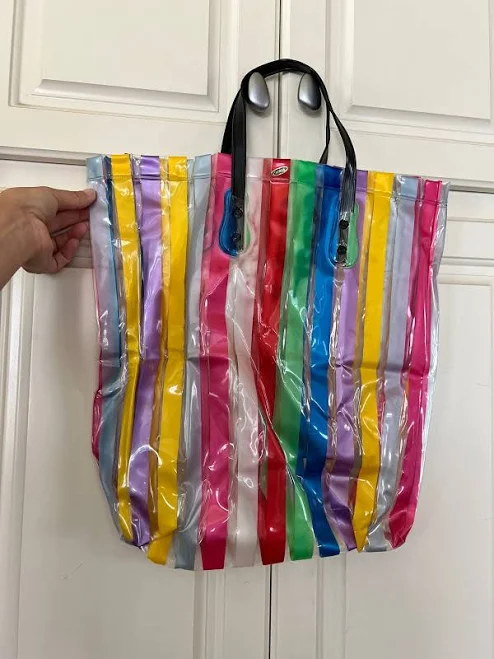 bag Vintage colorful clear plastic tote bag made in Taiwan rainbow see through bag Etsy - BeachyBooVintage $28