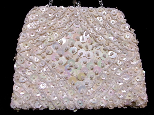 bag Vintage Hand Beaded Iridescent White Clutch W/ Optional Chain Strap/Handle eBay $22