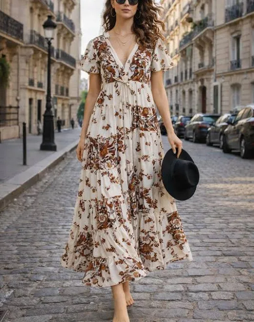 dress Vintage-Inspired Boho Floral Maxi Dress with Sleeves Etsy - Seller $73.26