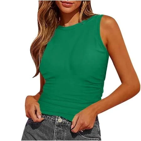 top Vmvidoty Women's Sleeveless Mock Neck Turtleneck Sweater Tops Ribbed Knit Vest Trendy Casual Slim Fitted Tank Tops Green XL Walmart - MenSawvnm $5.19