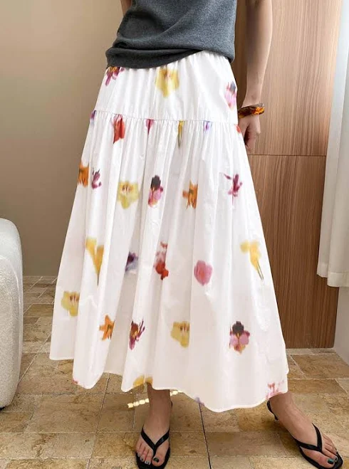 skirt Watercolor Flower Tiered Cotton Maxi Skirt Chicwish $46.9