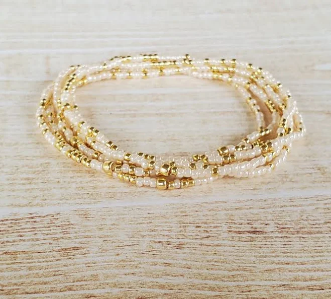 accessory White & Gold Stretch Seed Bead Bracelet Stack Etsy - Seller $33.99