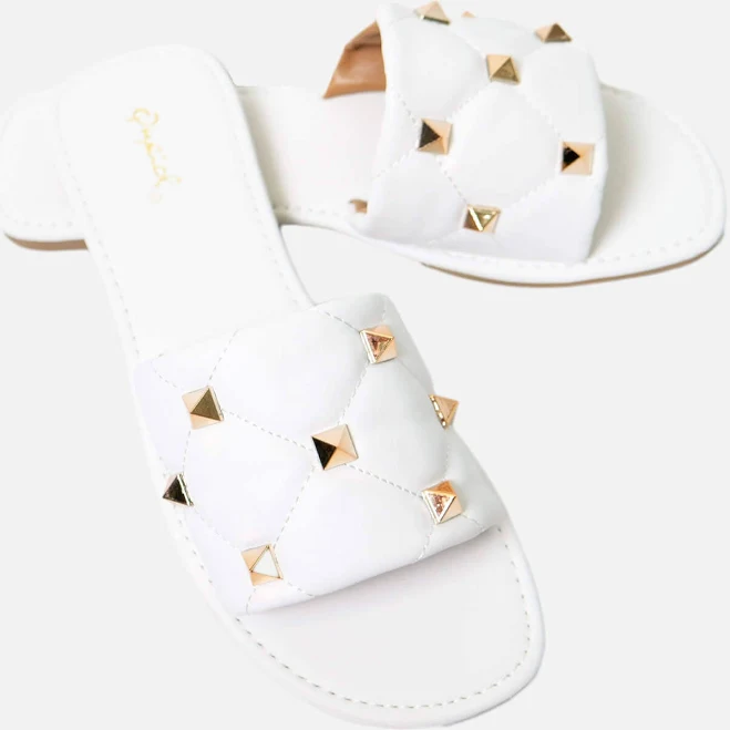 shoes White PU Studded Slides (TC-RLST8-WHT) 3 Casual Camel Boutique $4.99