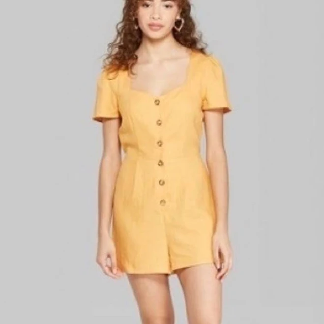 romper Wild Fable Size S Yellow Romper Linen Blend Button Front Short Sleeves eBay - naribarusa $15