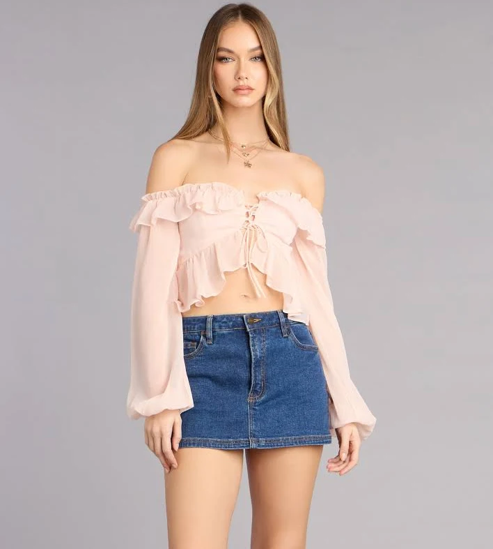crop top Windsor Soft Romance Off-The-Shoulder Ruffle Crop Top Windsor $39.9