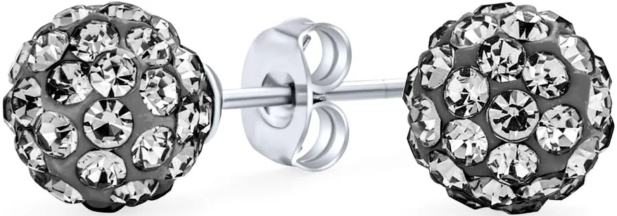 accessory Women Bling Jewelry .925 Sterling Silver 8MM Glittering Pave Crystal Disco Ball Stud Earrings BlingJewelry.com $16.99