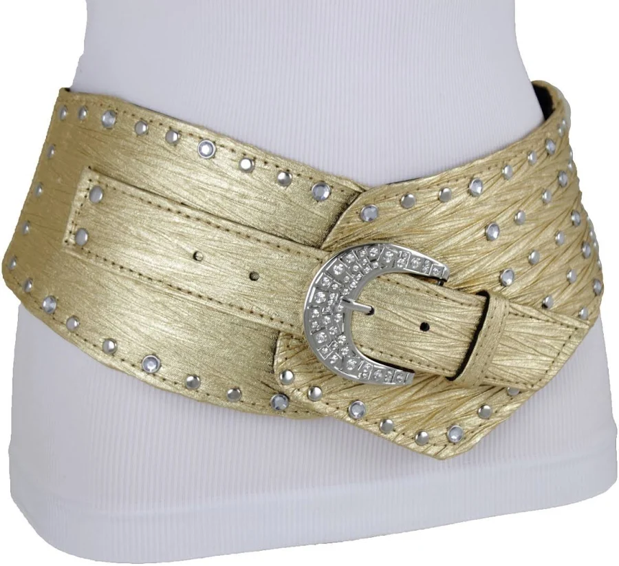 accessory Women Western Fashion Gold Belt Hip Wide Shiny Faux Leather Metallic eBay - alwaystyle4you $18.99